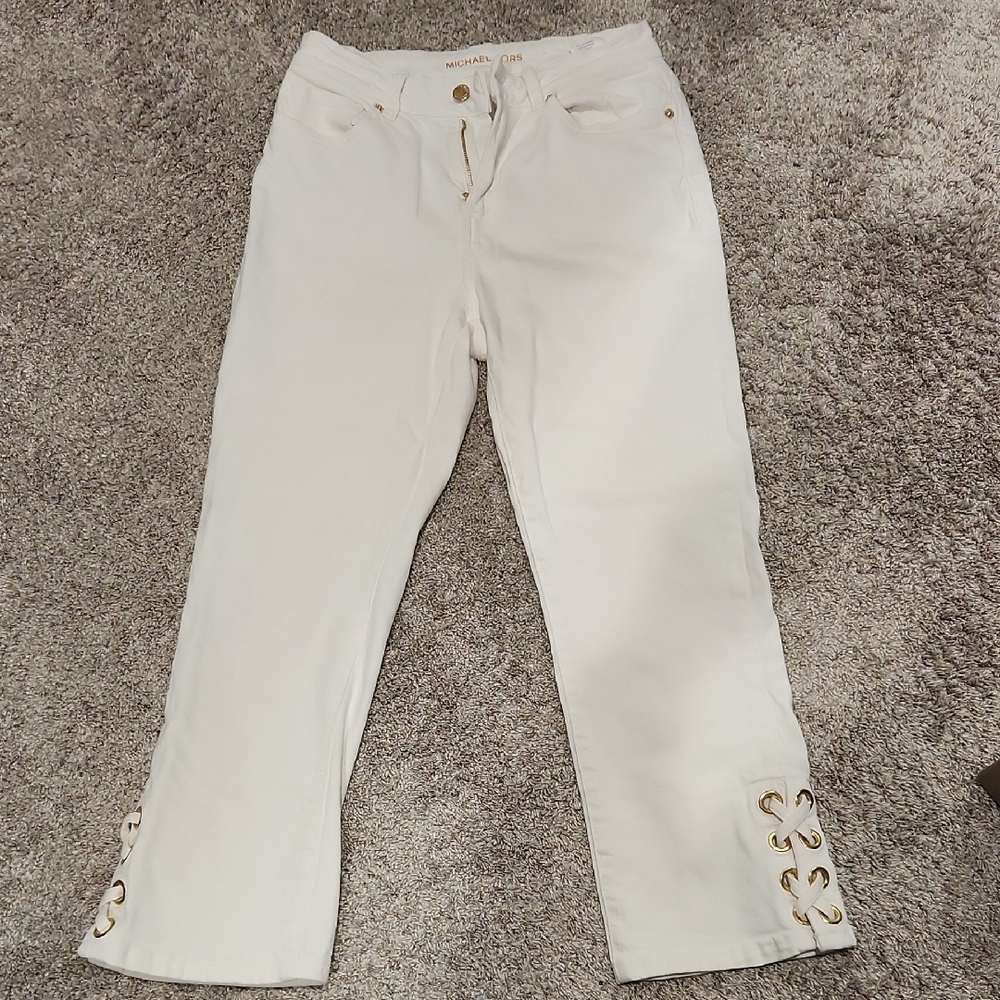 Michael Kors Off-White Pants Capris with Gold Accents, Like New